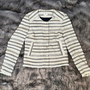 New AG Adriano Goldschmied Ivory & Black Tweed Zip Front Blazer Jacket Small